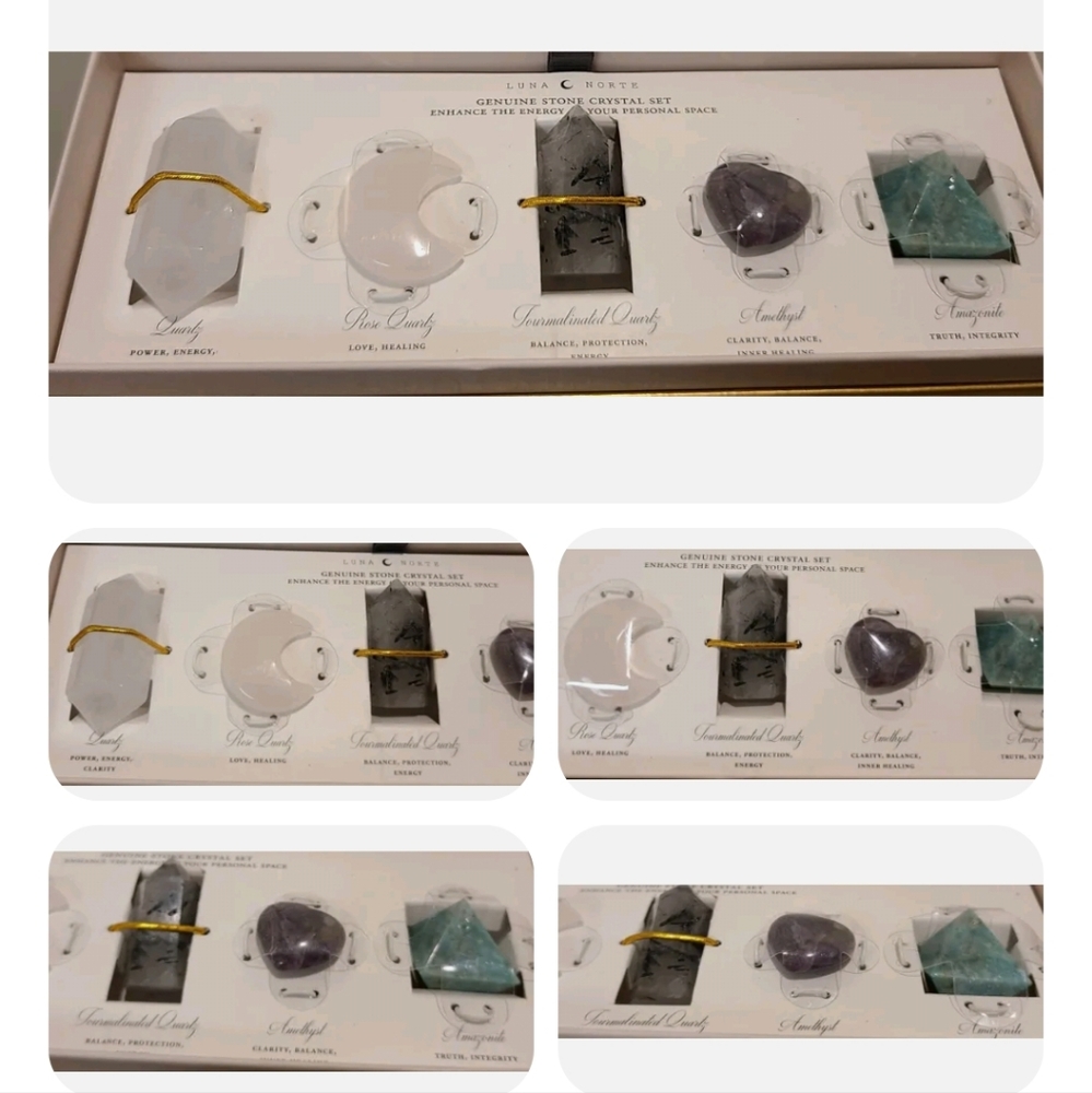 5 PC LUNA NORTE GENUINE AMETHYST ROSE QUARTZ AMAZONITE TRAVEL HEALIING GEMSTONES